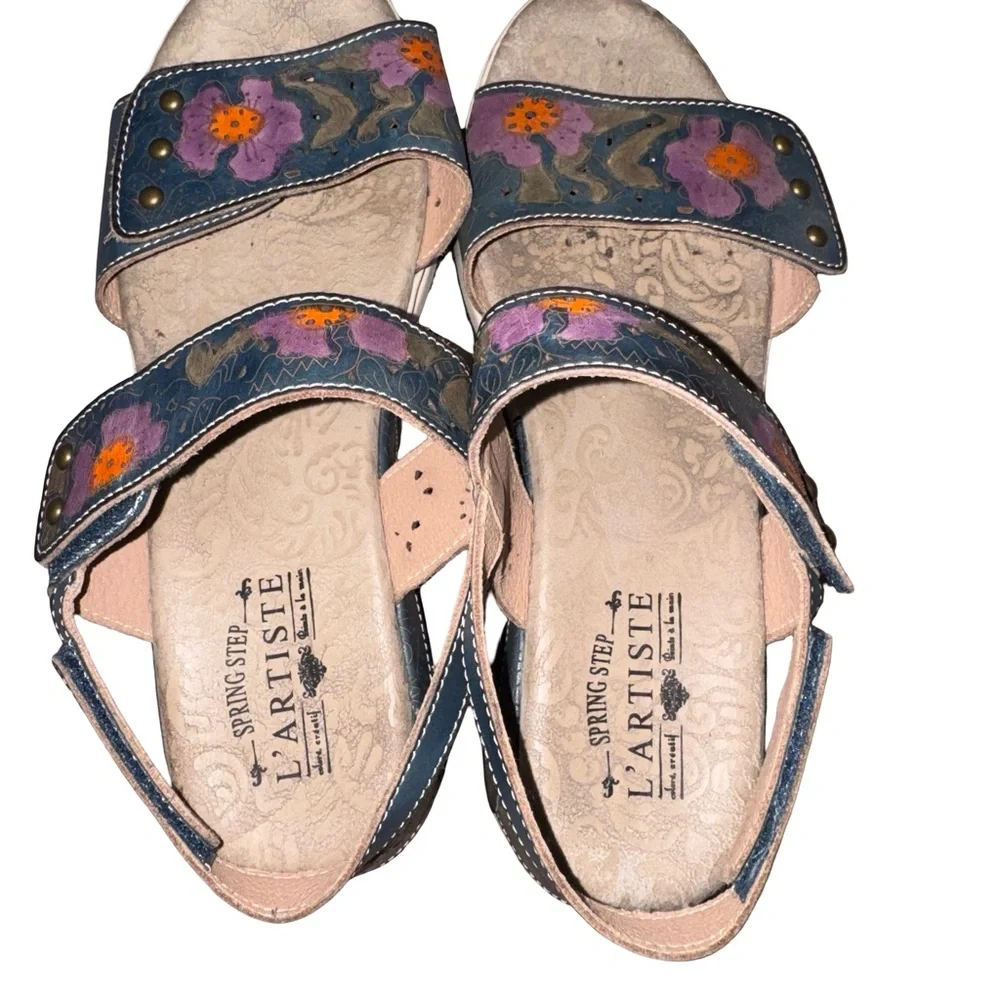 Spring Step L’Artiste Cattlina Leather Sandals Floral Women’s EU 41‎ US 10–10.5
